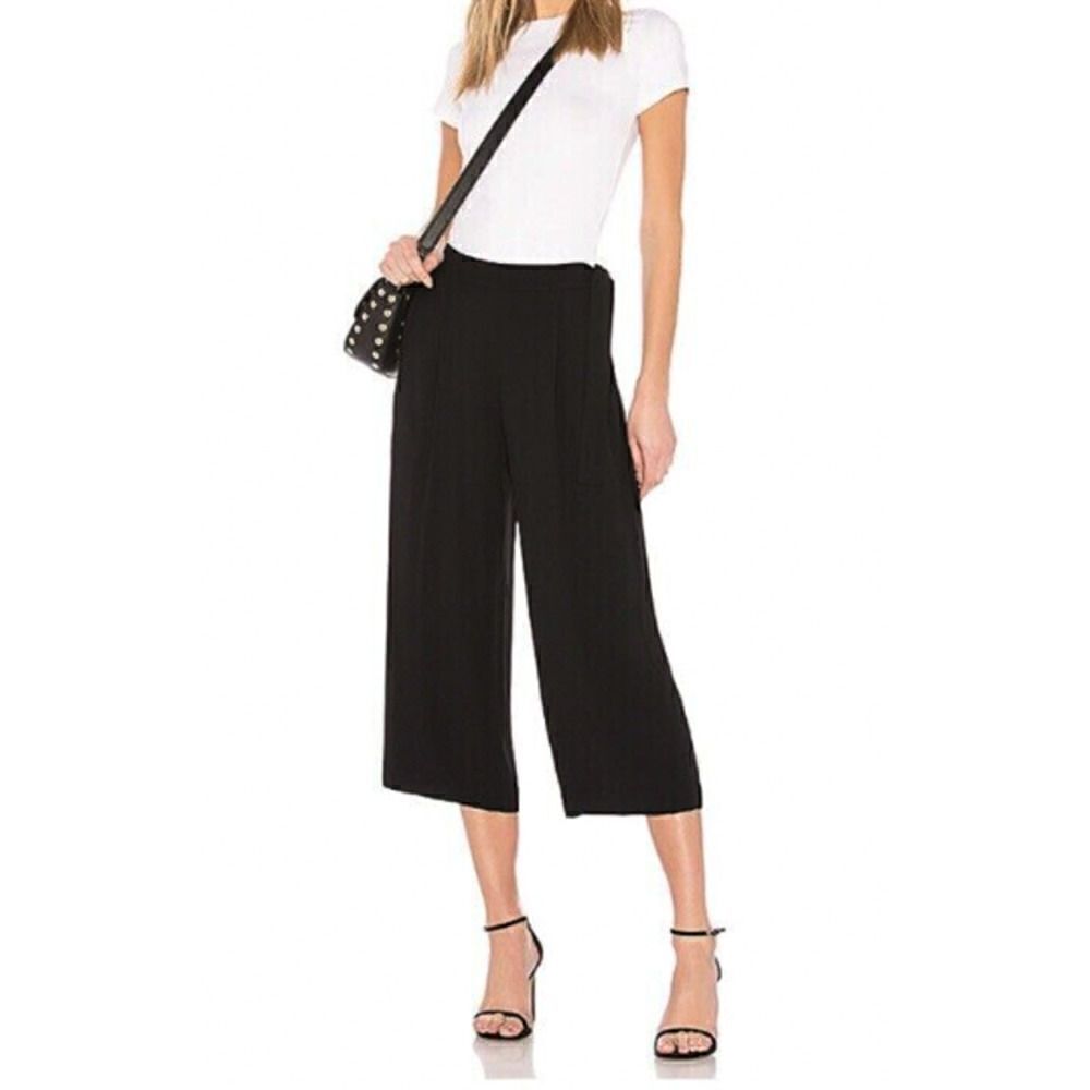Vince Belted Crepe Culotte Pant Black Wide Leg Cropped Pants Size 4
